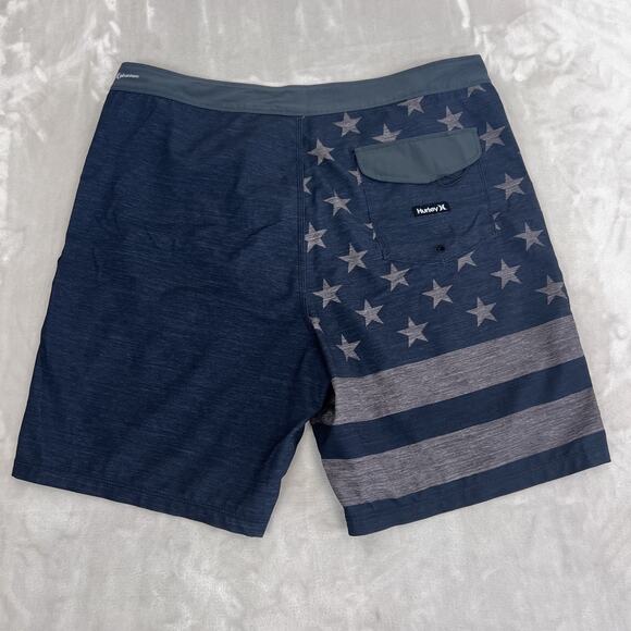 Hurley Board Short Mens 36 Blue Gray Flag Stars Stripes Patriotic Swim Hybrid - Picture 8 of 9